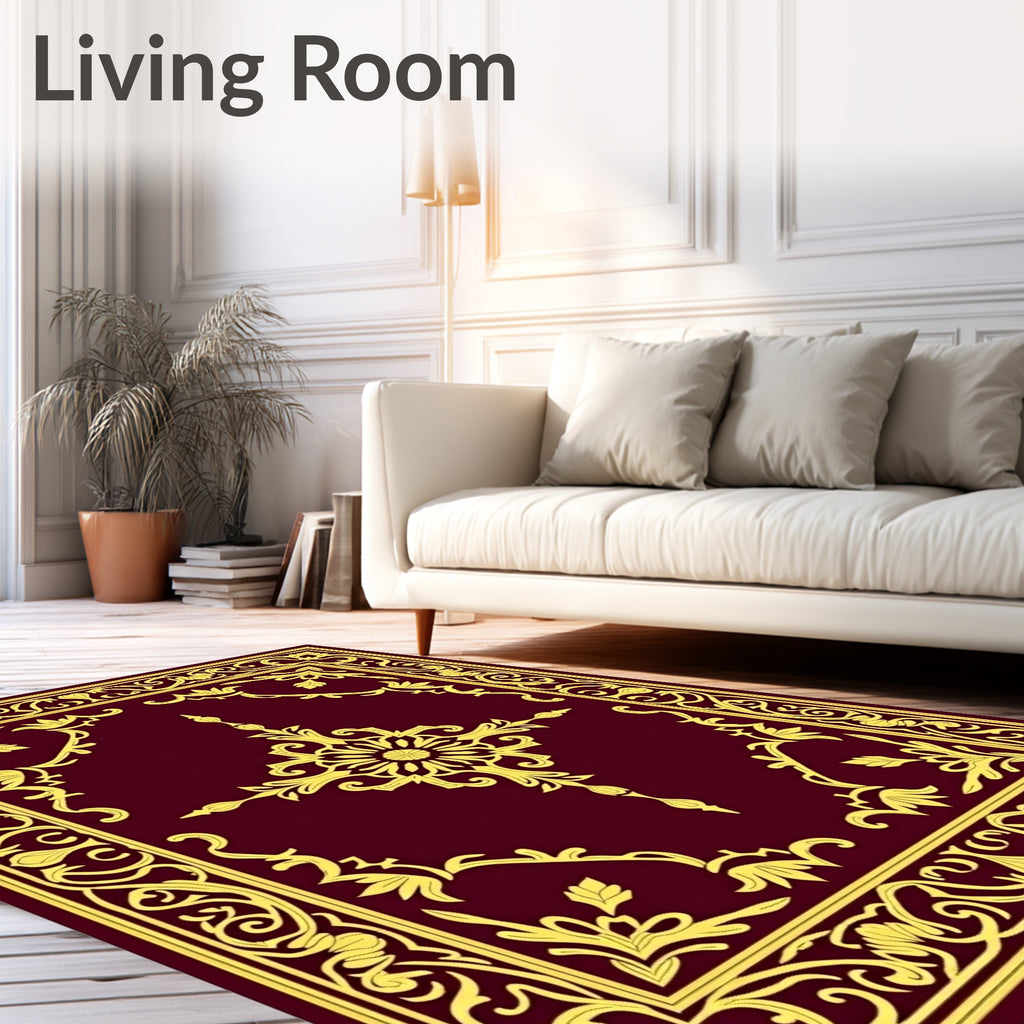 Classic Gold Floral Scroll Pattern Rug