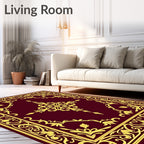 Classic Gold Floral Scroll Pattern Rug