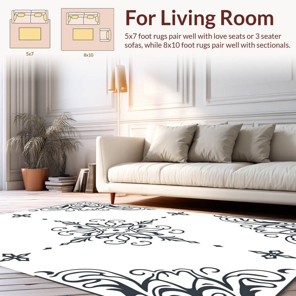Ornate Scroll and Floral Corner Design Rug