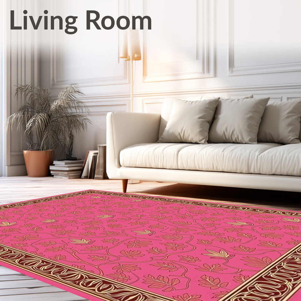 Pink Floral Vines Bordered Rug