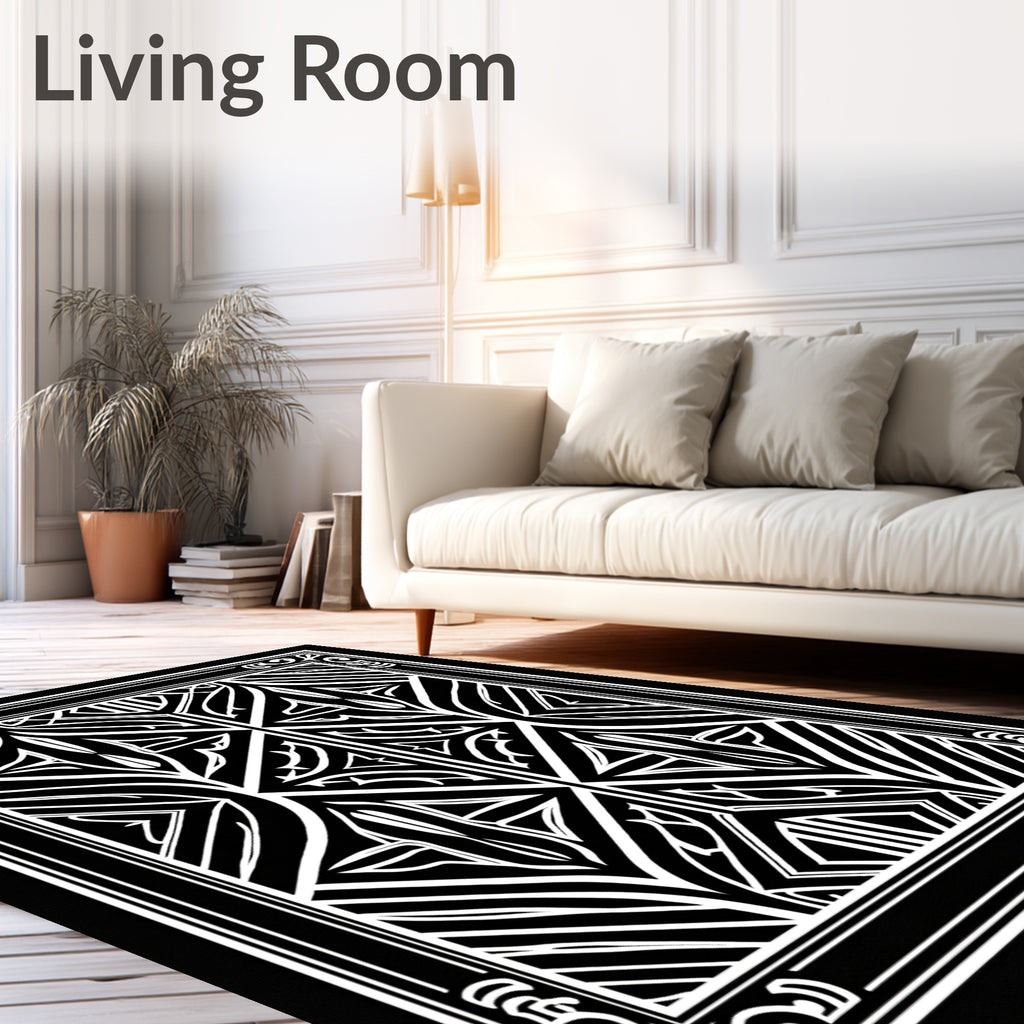 Stylish Black White Geometric Art Deco Design Rug