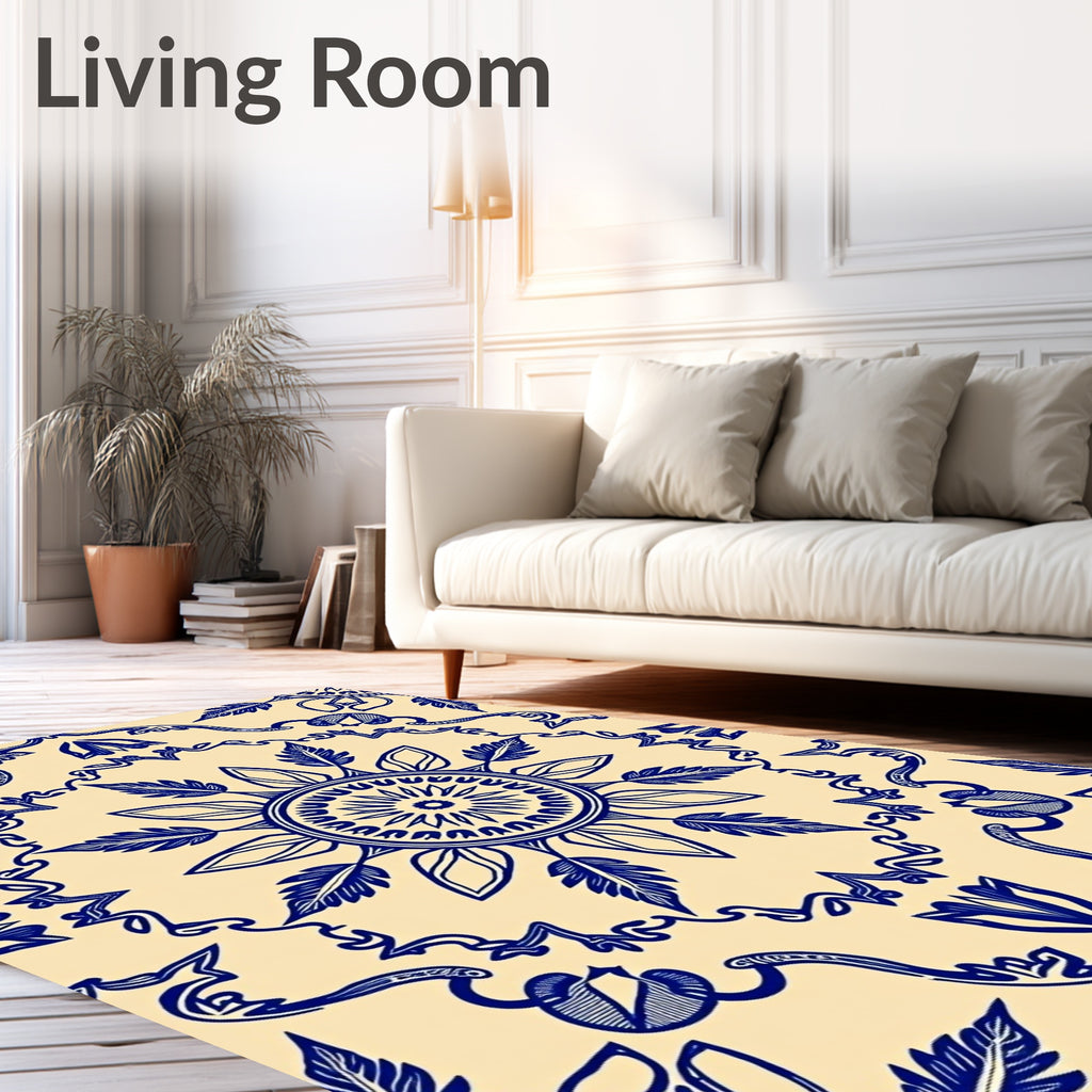 Vintage Floral Mandala Blue Design Rug