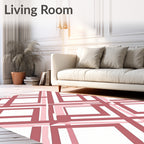 Pink White Geometric Diagonal Design Rug