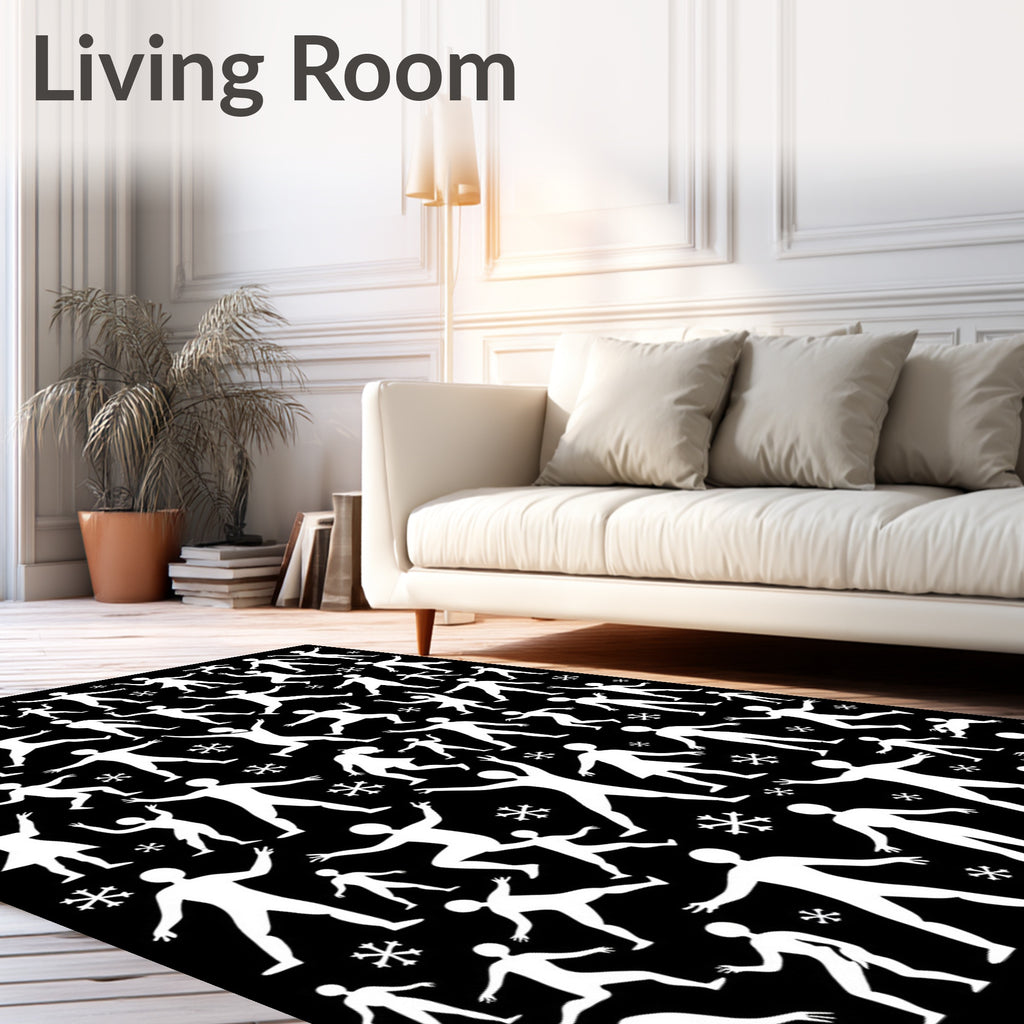 Dancing Figures And Snowflakes Pattern Rug