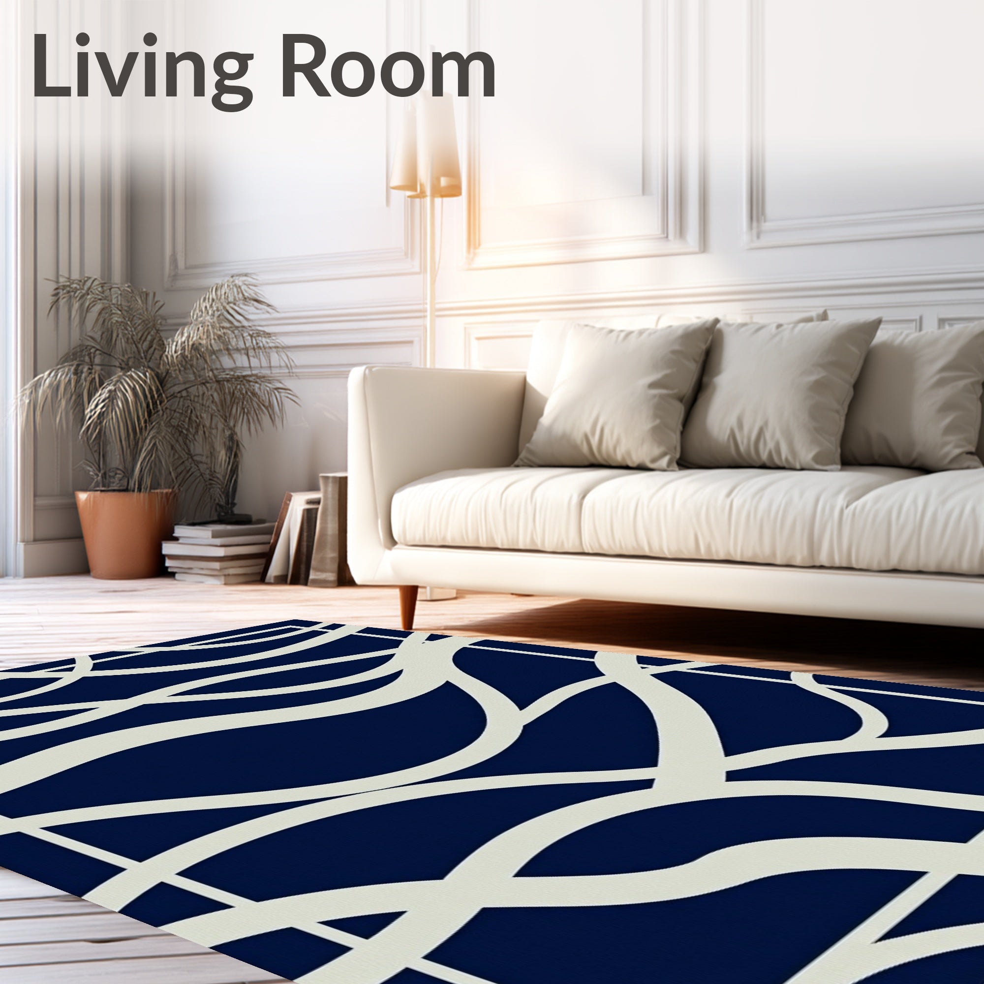 Navy Cream Abstract Flow Rug