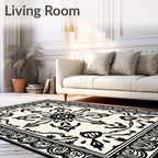 Stylized Floral Motif Border Rug