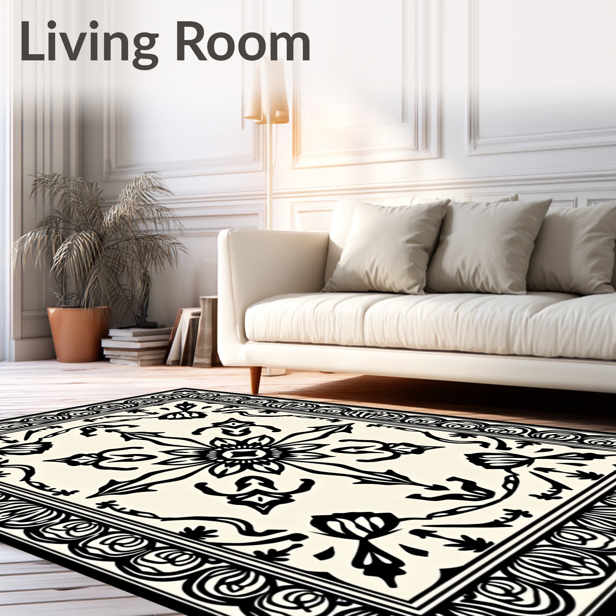 Stylized Floral Motif Border Rug