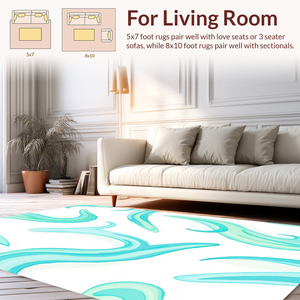 Blue Teal Flowing Abstract Pattern Rug