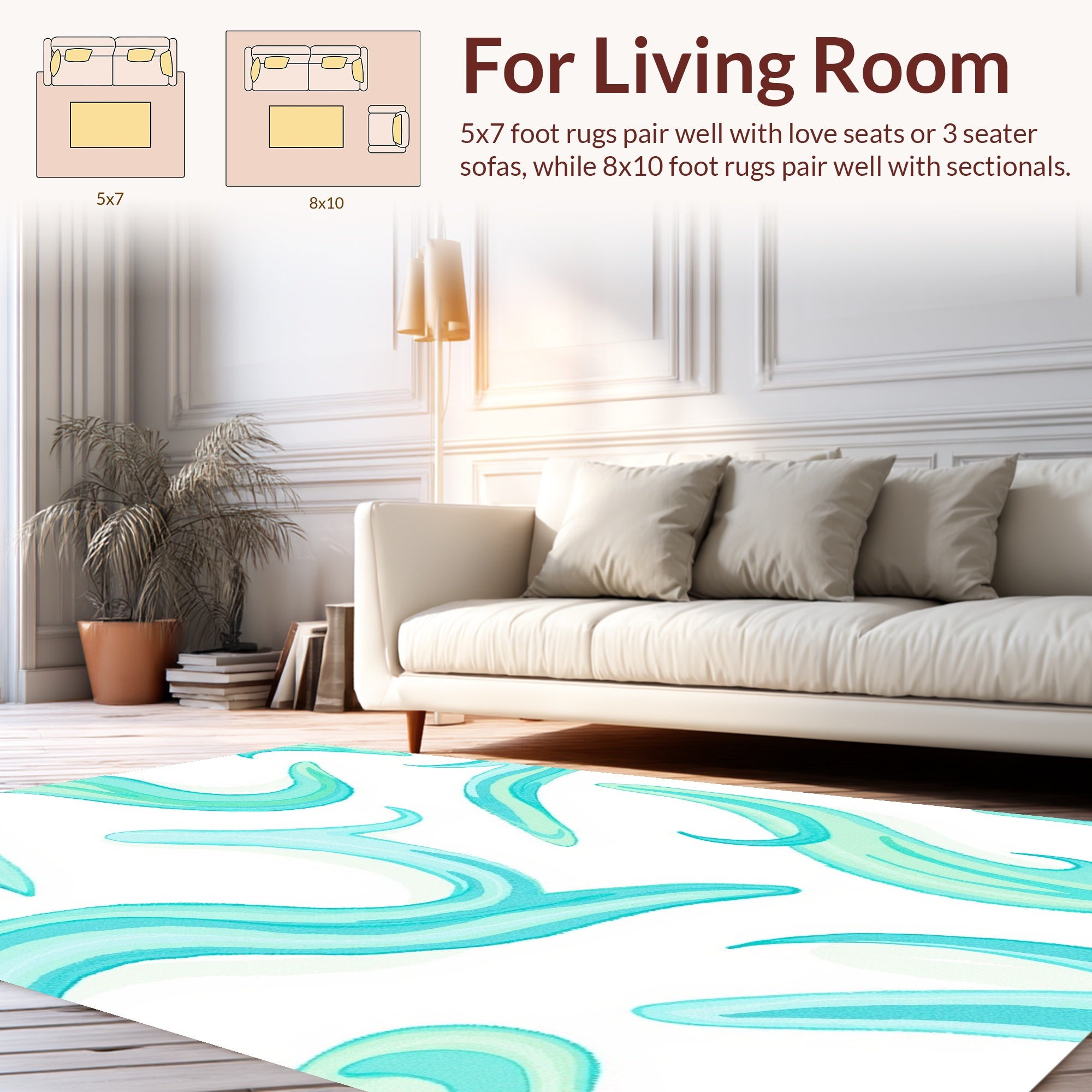 Blue Teal Flowing Abstract Pattern Rug
