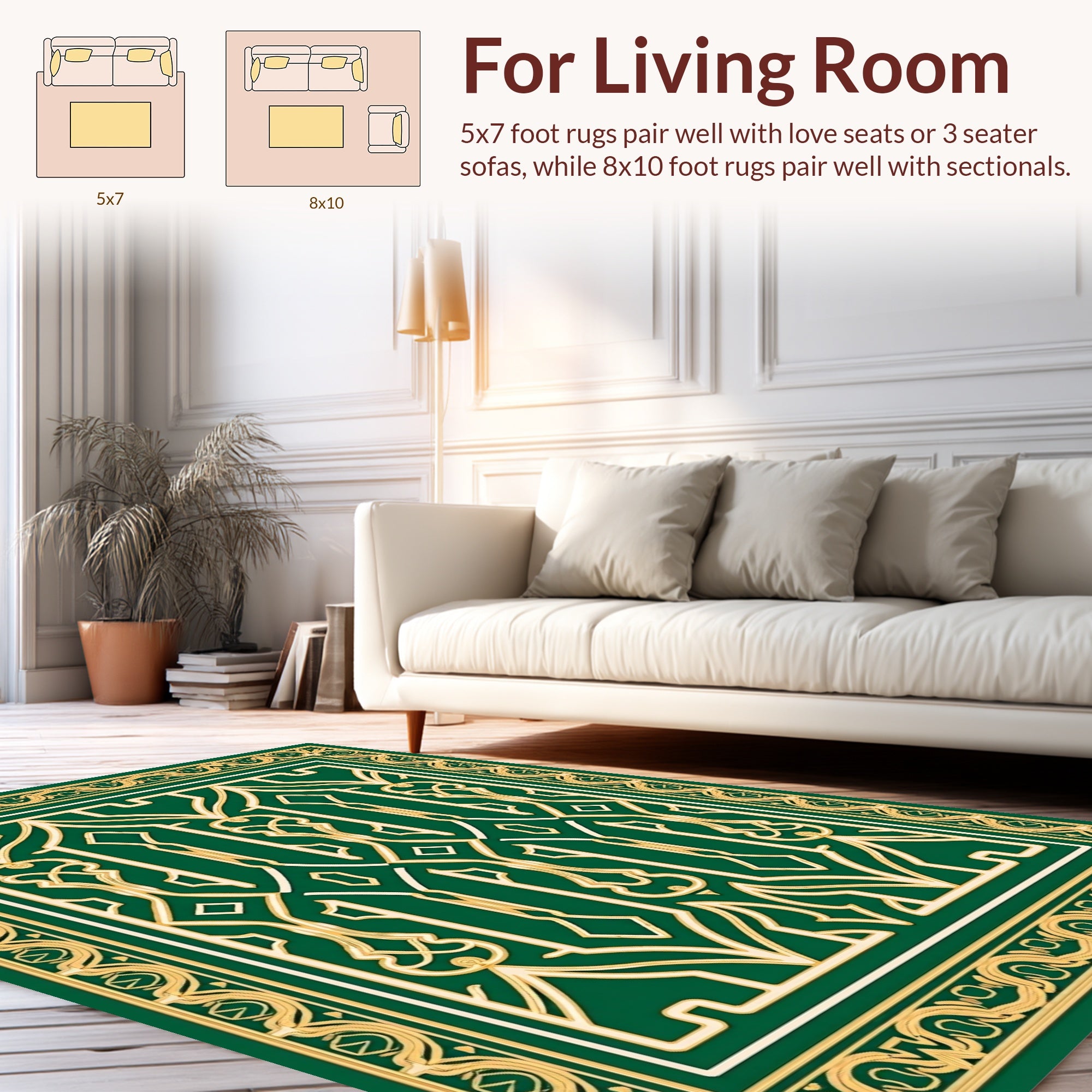 Elegant Emerald Gold Interlocking Design Rug