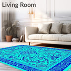 Intricate Cyan Floral Art Deco Rug