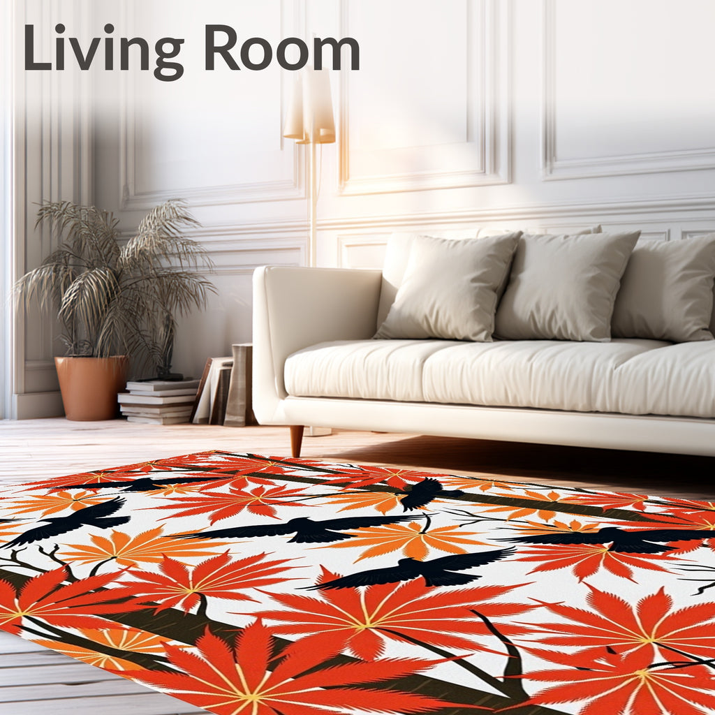 Fall 7 Birds Maple Leaf Pattern Rug