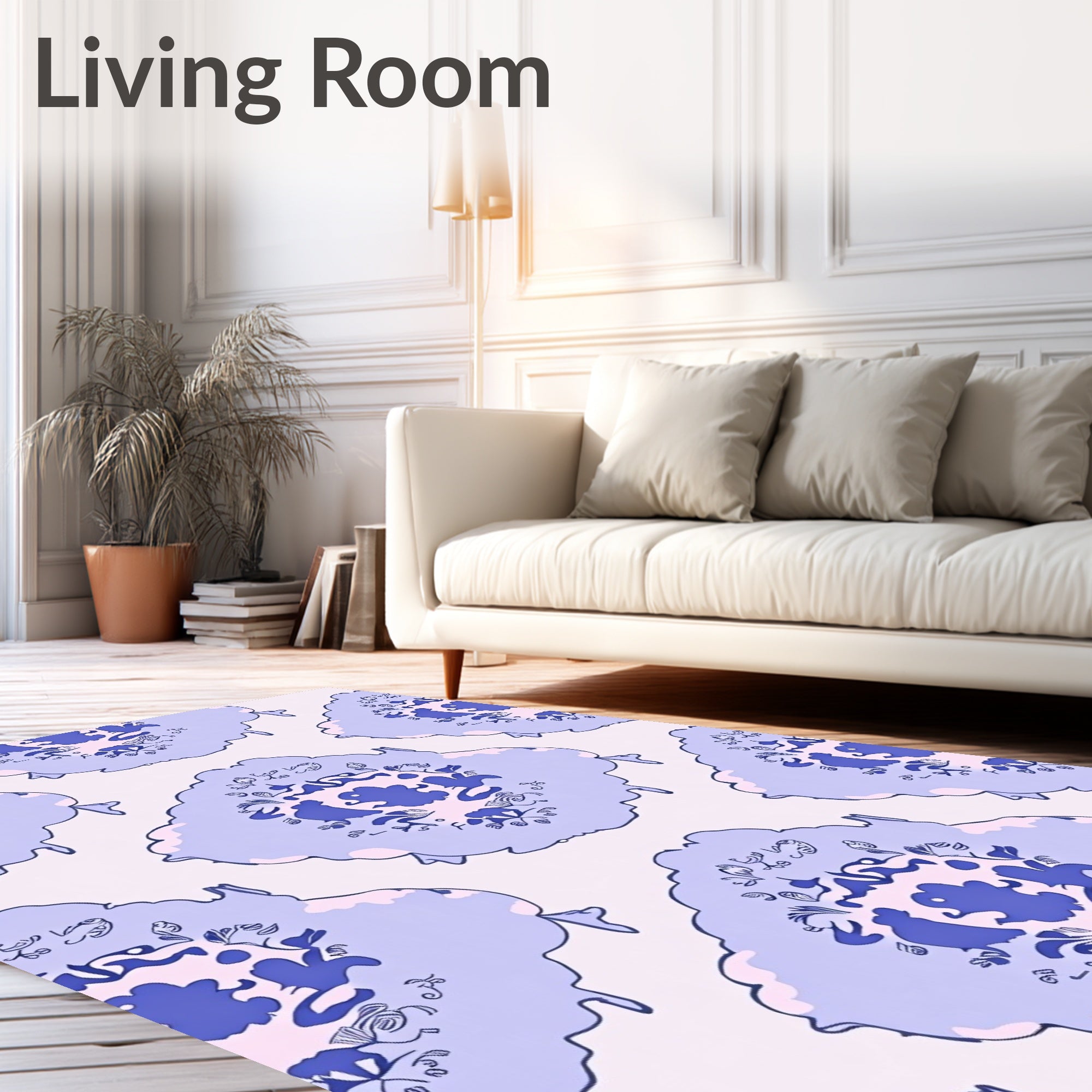 Ornate Floral Patterned Periwinkle Rug
