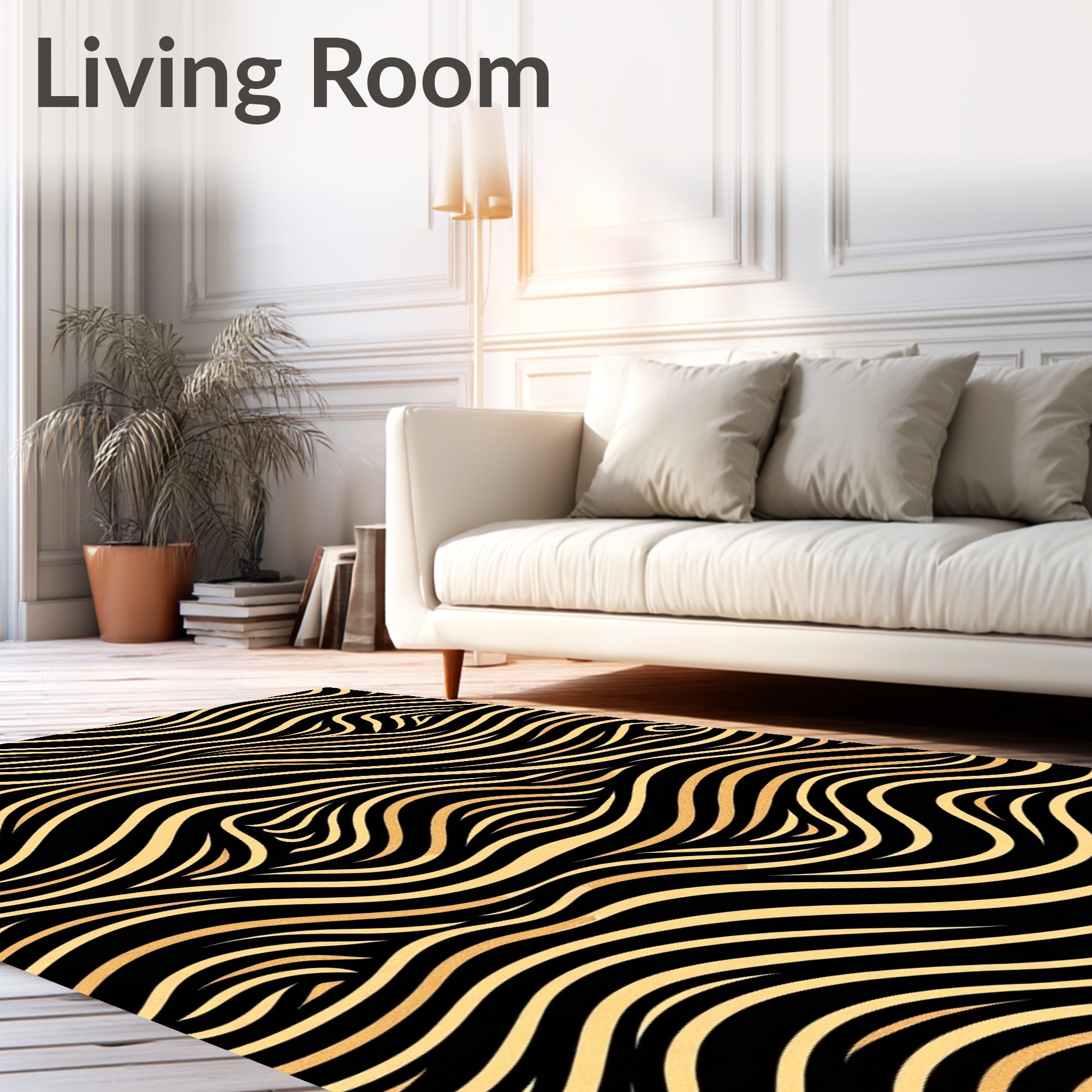 Elegant Gold Wave Pattern Rug