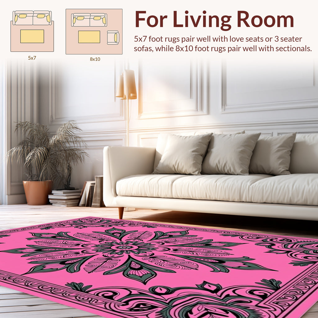 Pink Floral Mandala Design Rug