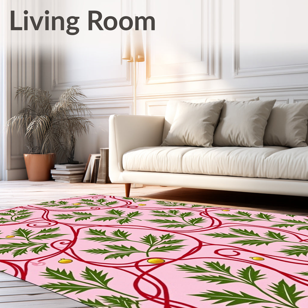 Pink Floral With Red Swirl Pattern Rug
