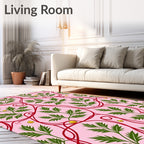 Pink Floral With Red Swirl Pattern Rug