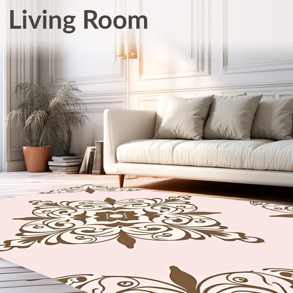 Brown Floral Medallion Pale Pink Rug