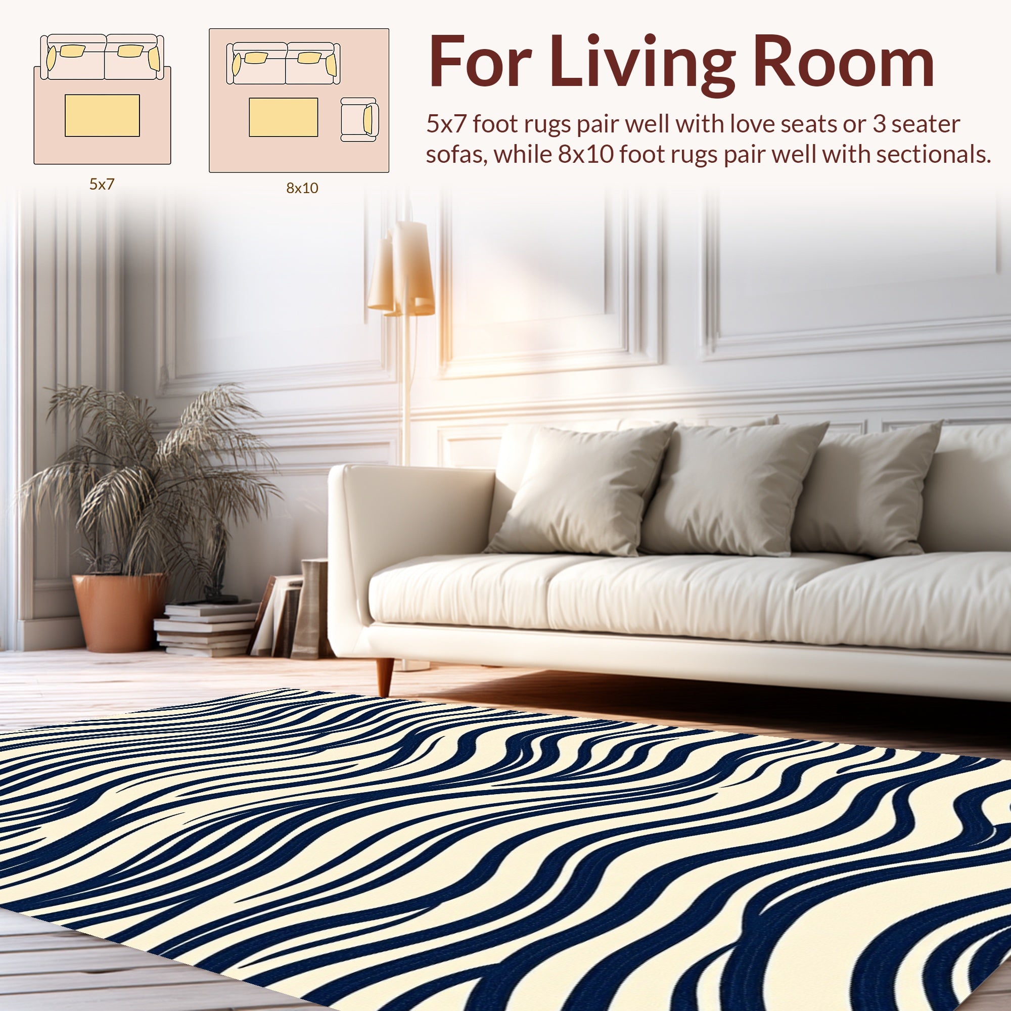Navy And Cream Wavy Lines Rug