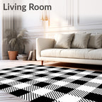 Black White Checked Plaid Pattern Rug
