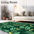 Emerald Green Tropical Leaf Swirl Rug