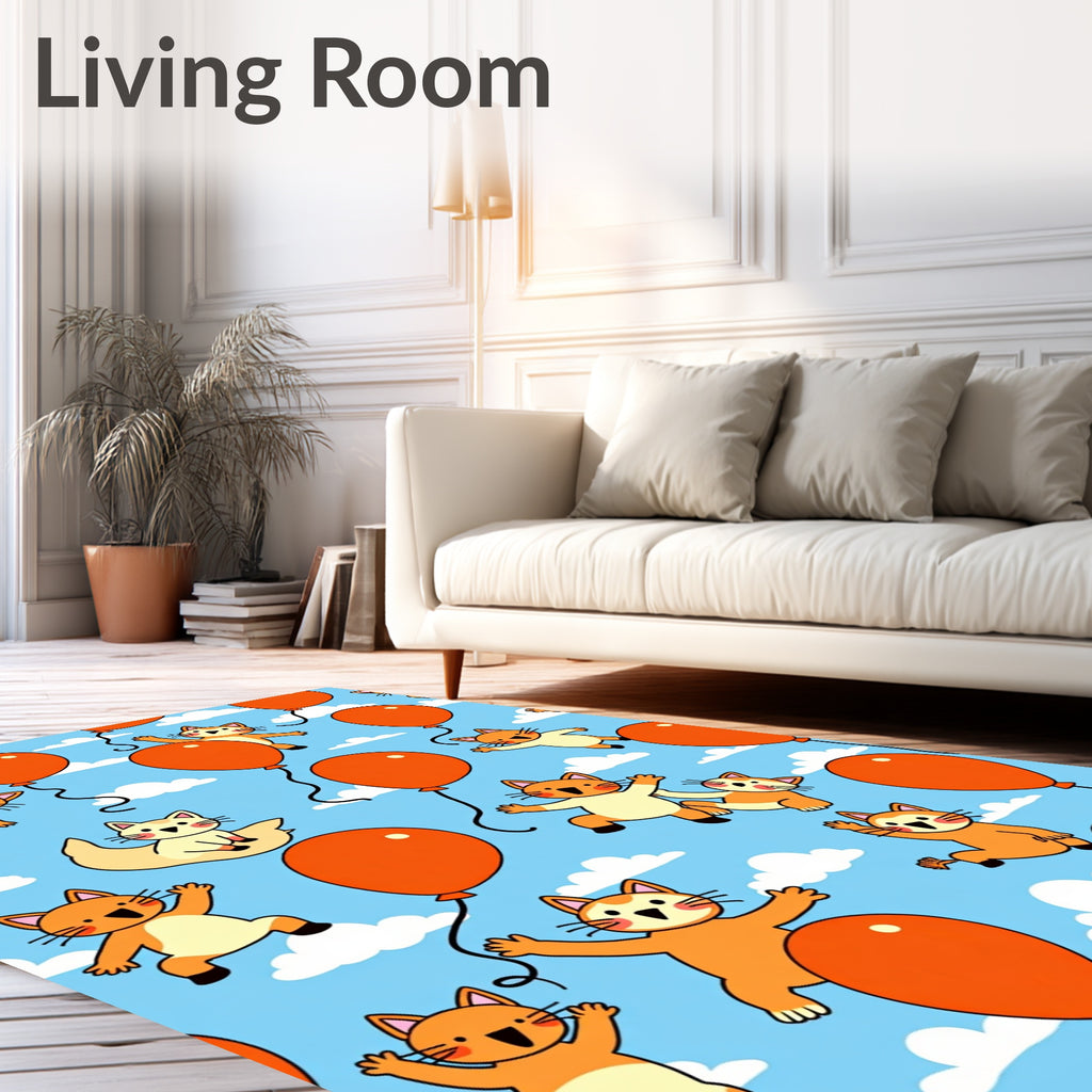 Whimsical Cats Balloons Sky Design Rug