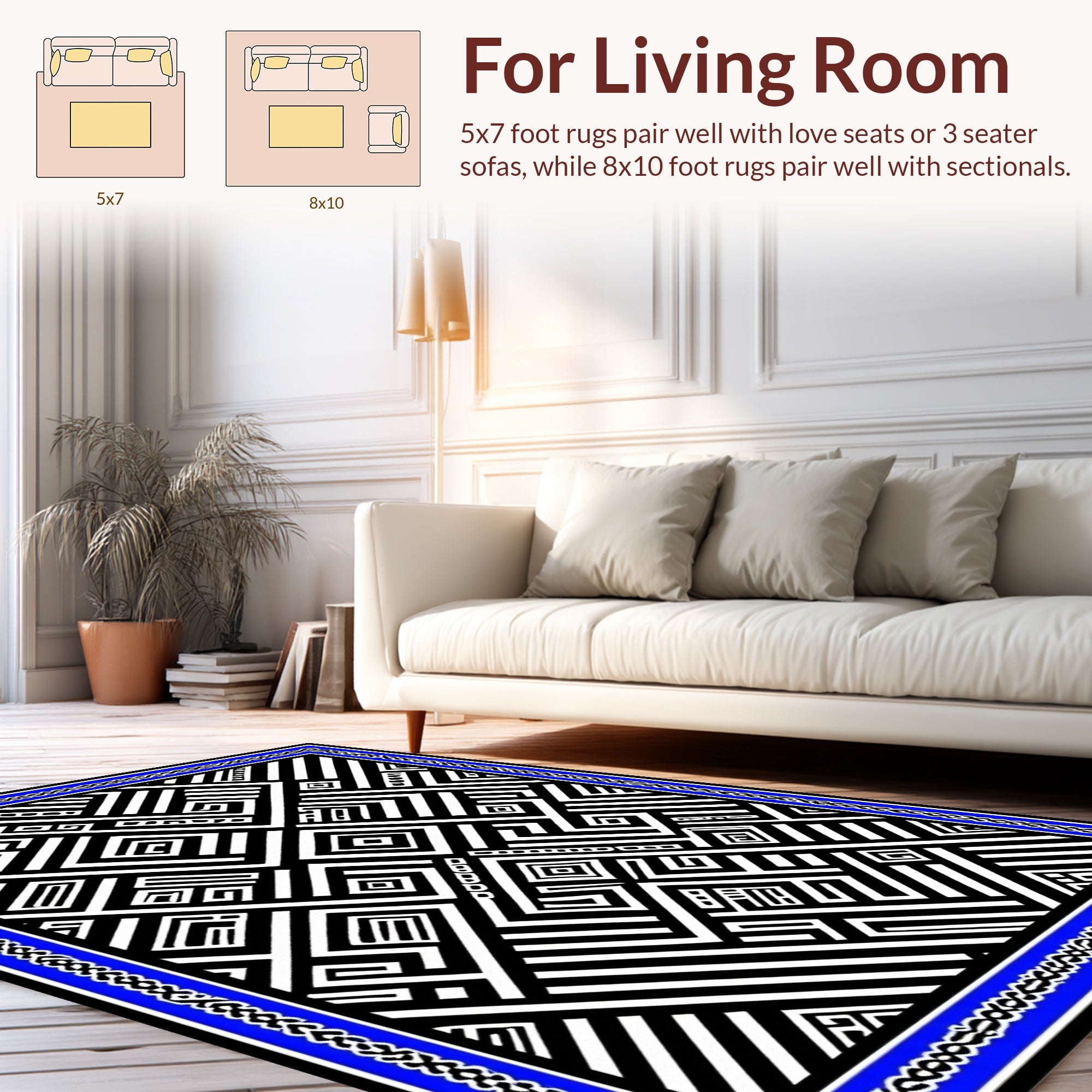 Bold Geometric Maze Line Art Design Rug