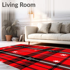 Red Black White Plaid Snowflake Pattern Rug