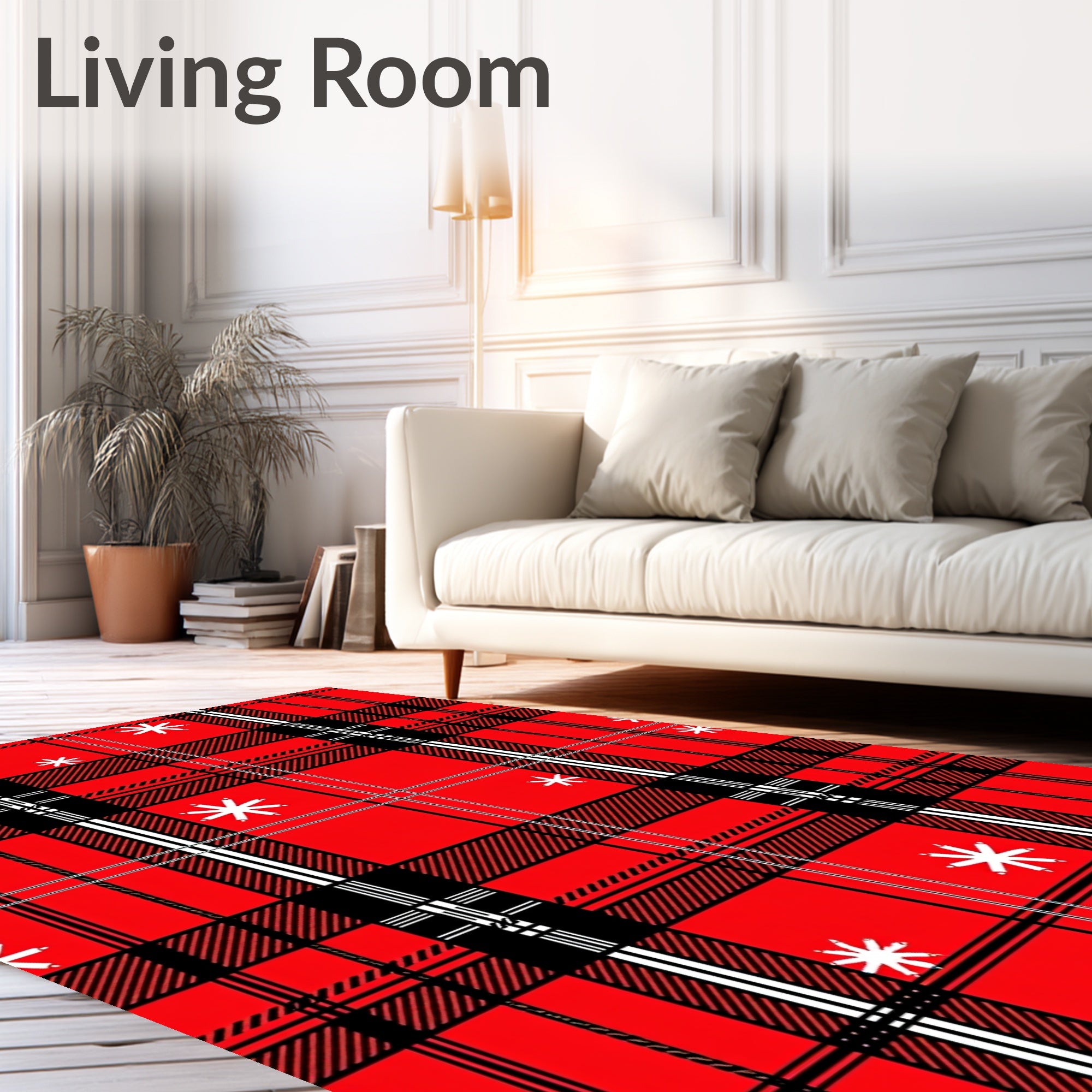 Red Black White Plaid Snowflake Pattern Rug