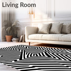 Bold Black White Maze Pattern Rug