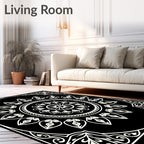 Bold Black And White Floral Mandala Rug