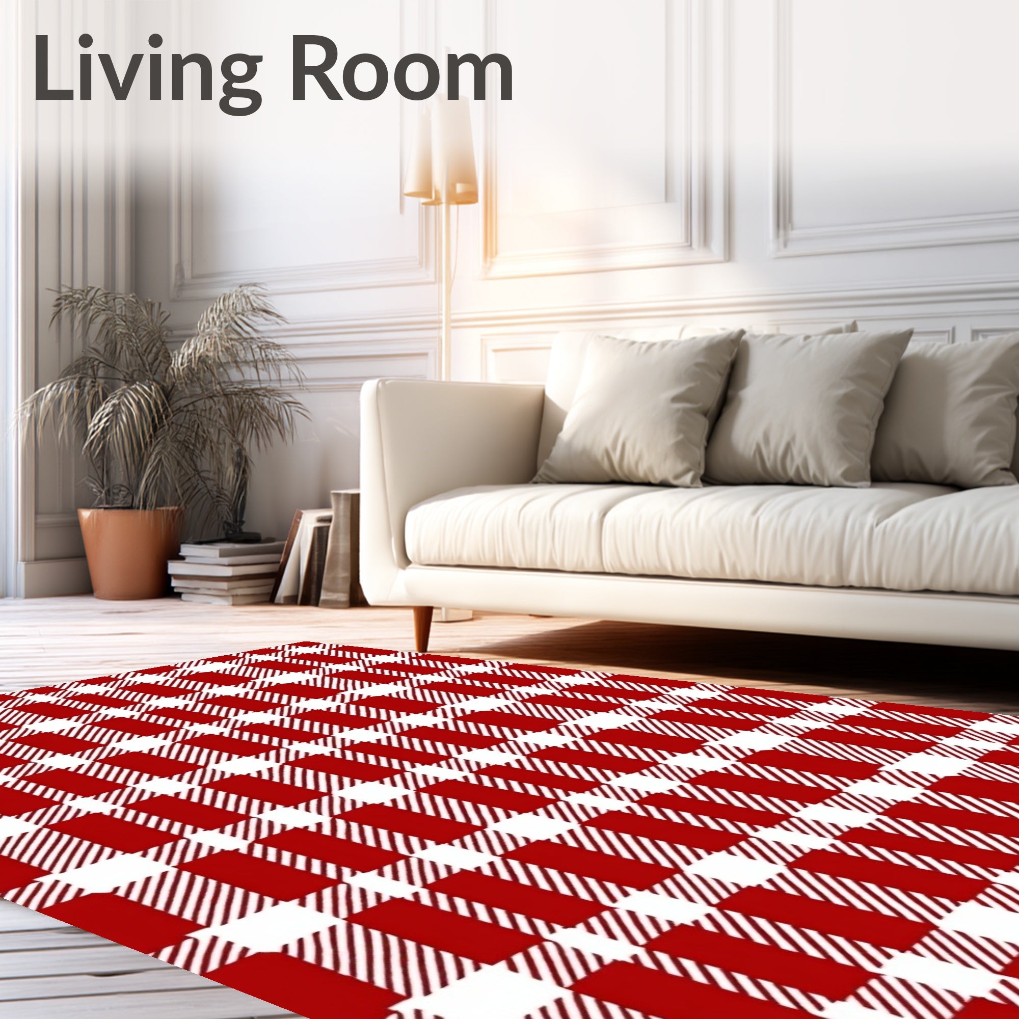 Red White Gingham Checkered Pattern Rug