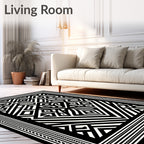 Bold Black and White Geometric Maze Rug
