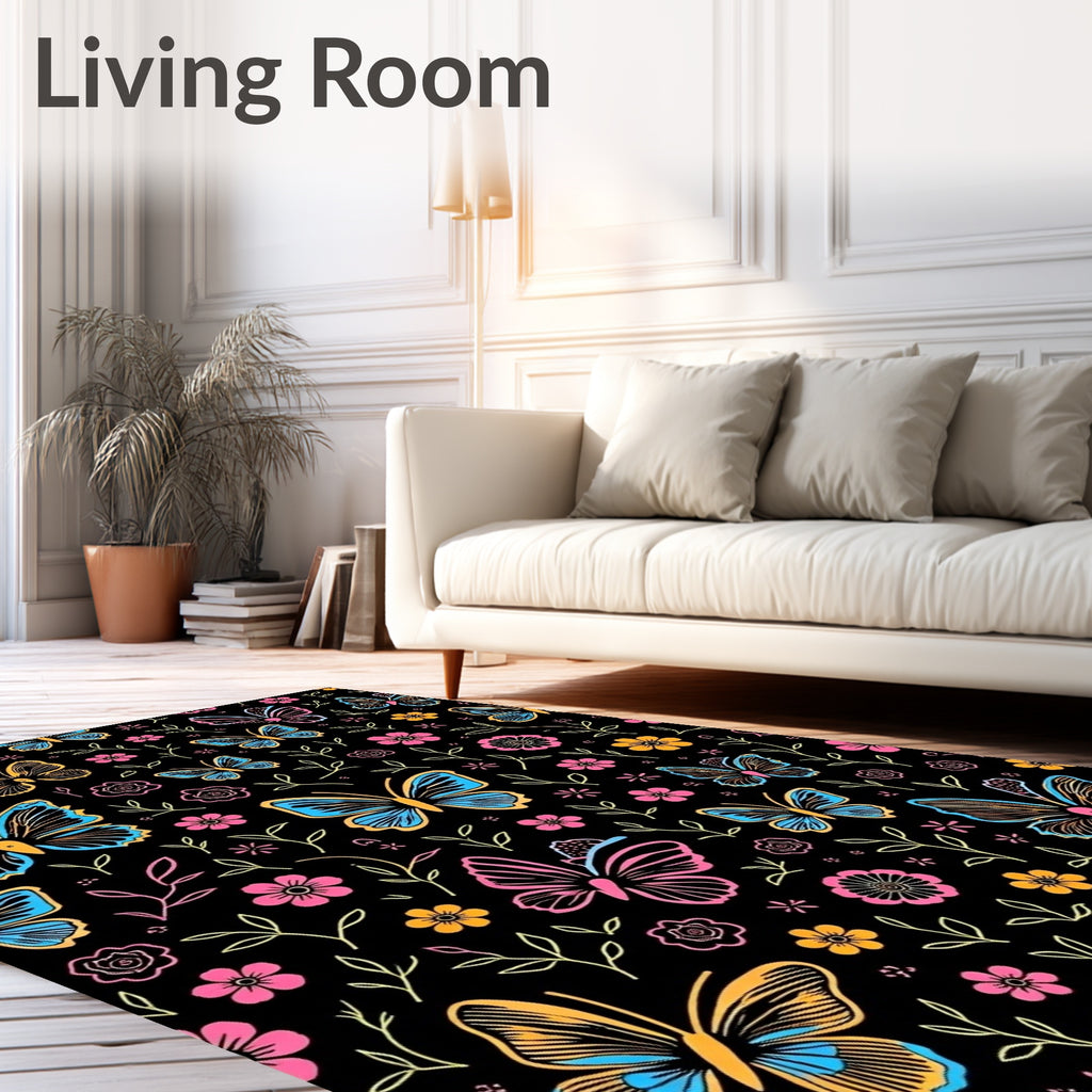 Whimsical Butterflies and Flowers Pattern Rug