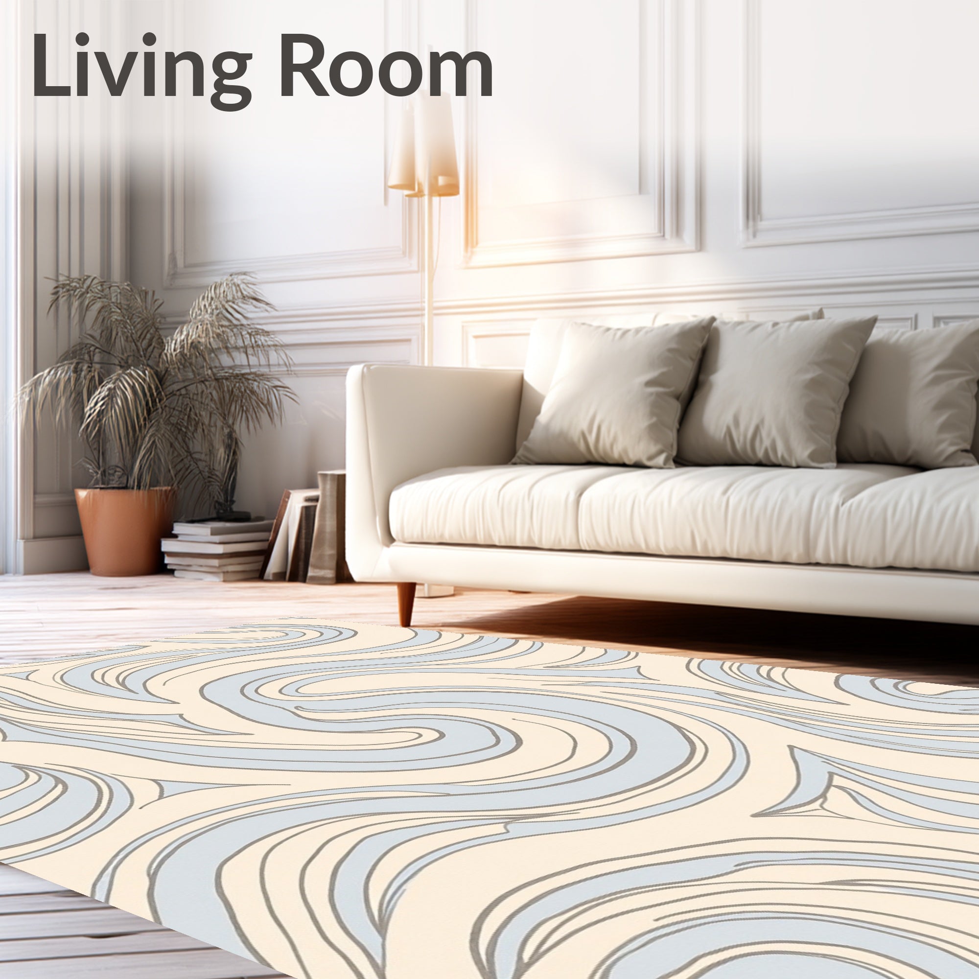 Flowing Waves Cream Sky Rug