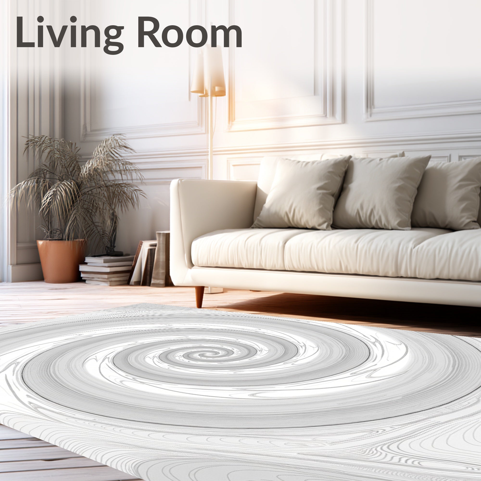 Monochromatic Swirl Patterned Graphic Rug