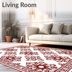 Rich Red Floral Medallion Pattern Art Rug