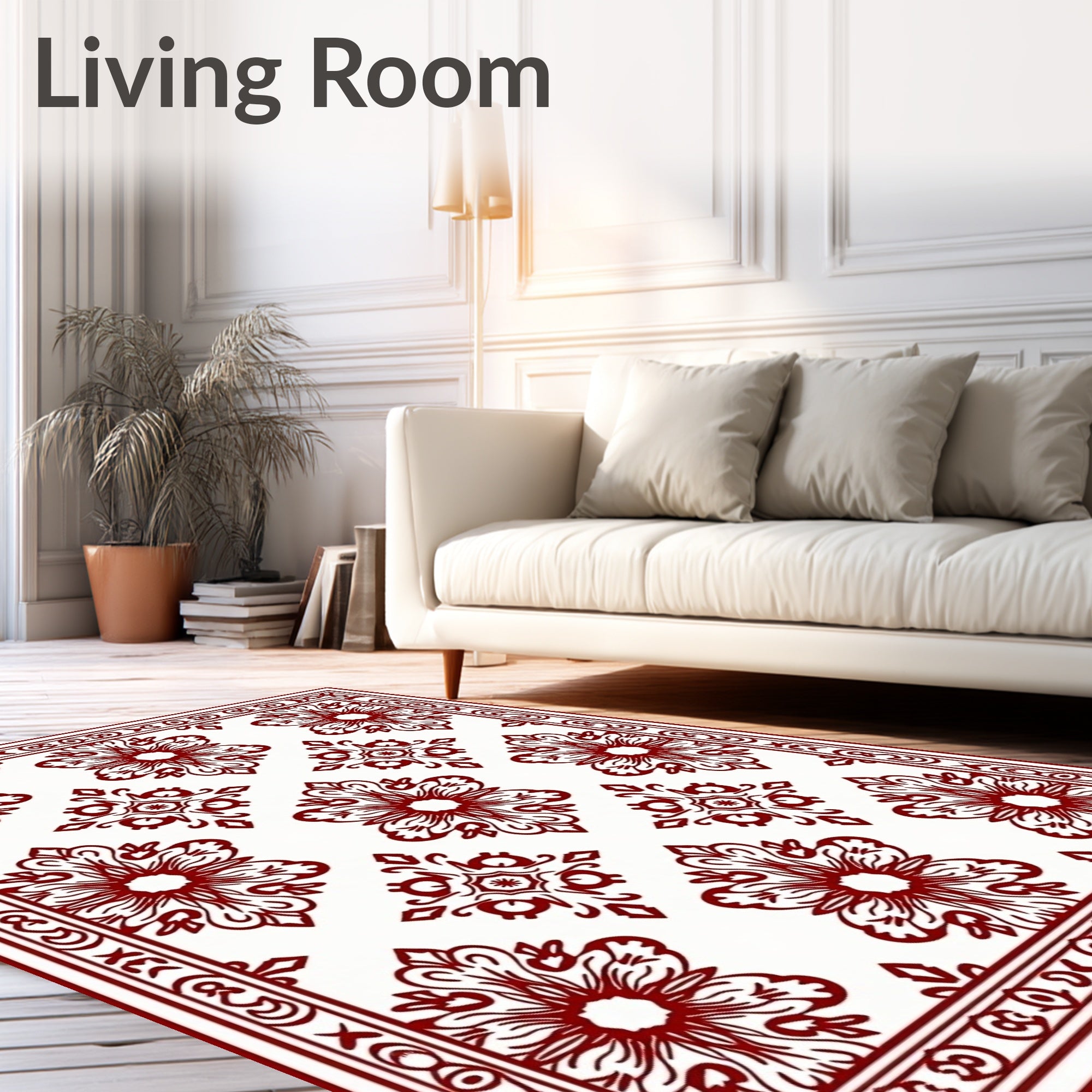 Rich Red Floral Medallion Pattern Art Rug