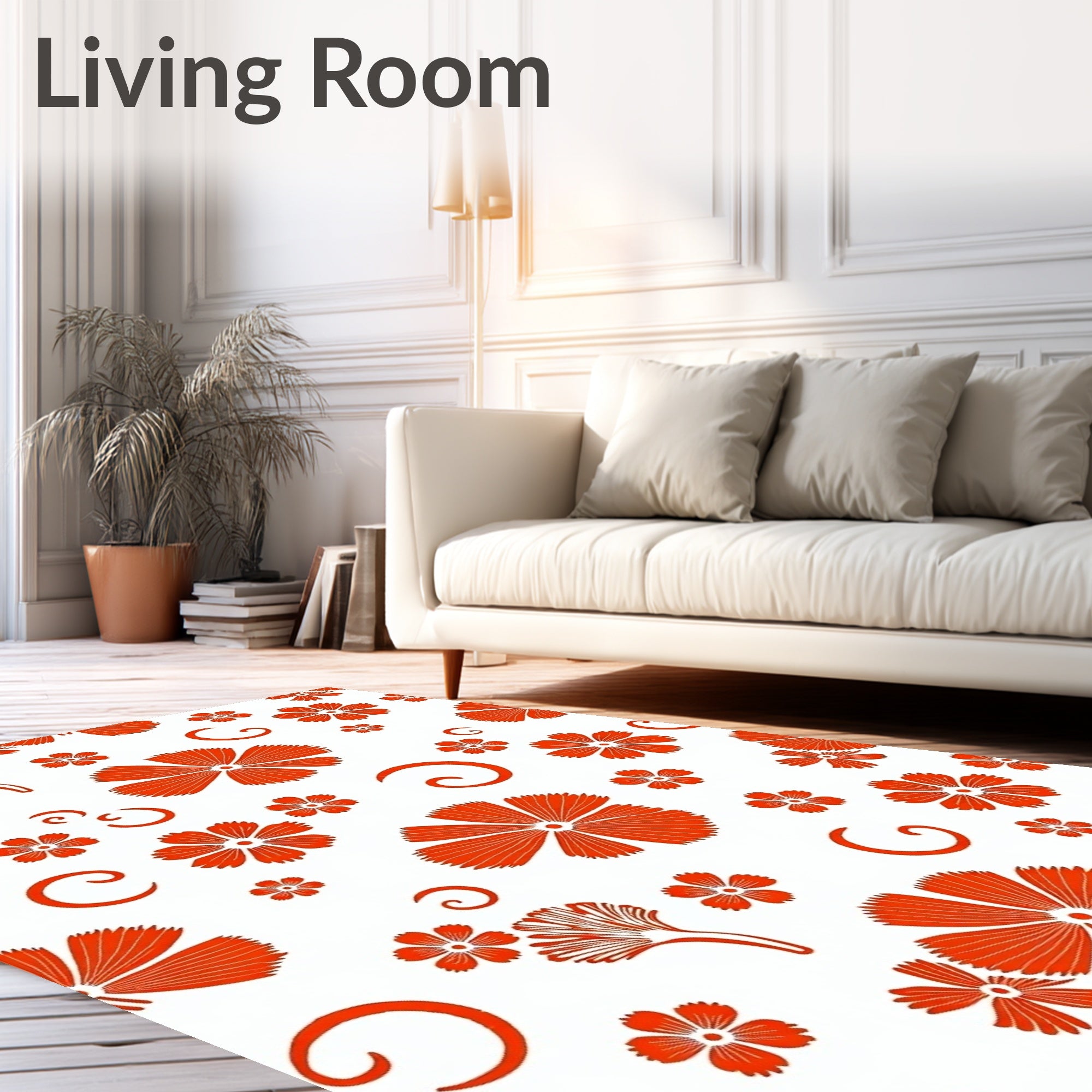 Bright Orange Floral Swirl Design Rug