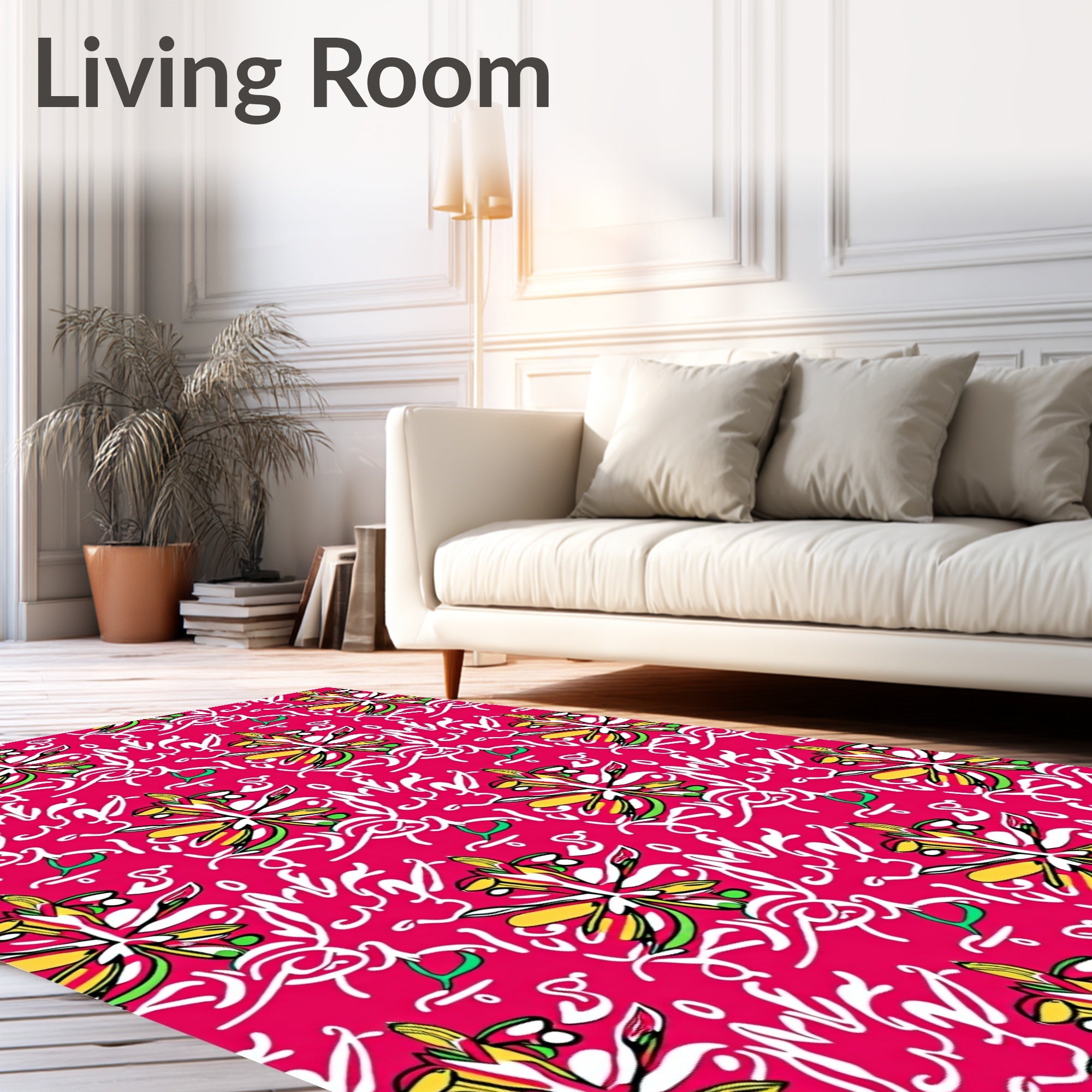 Whimsical Floral Script Pattern Rug