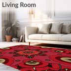 Red Floral Starburst Mandala Rug
