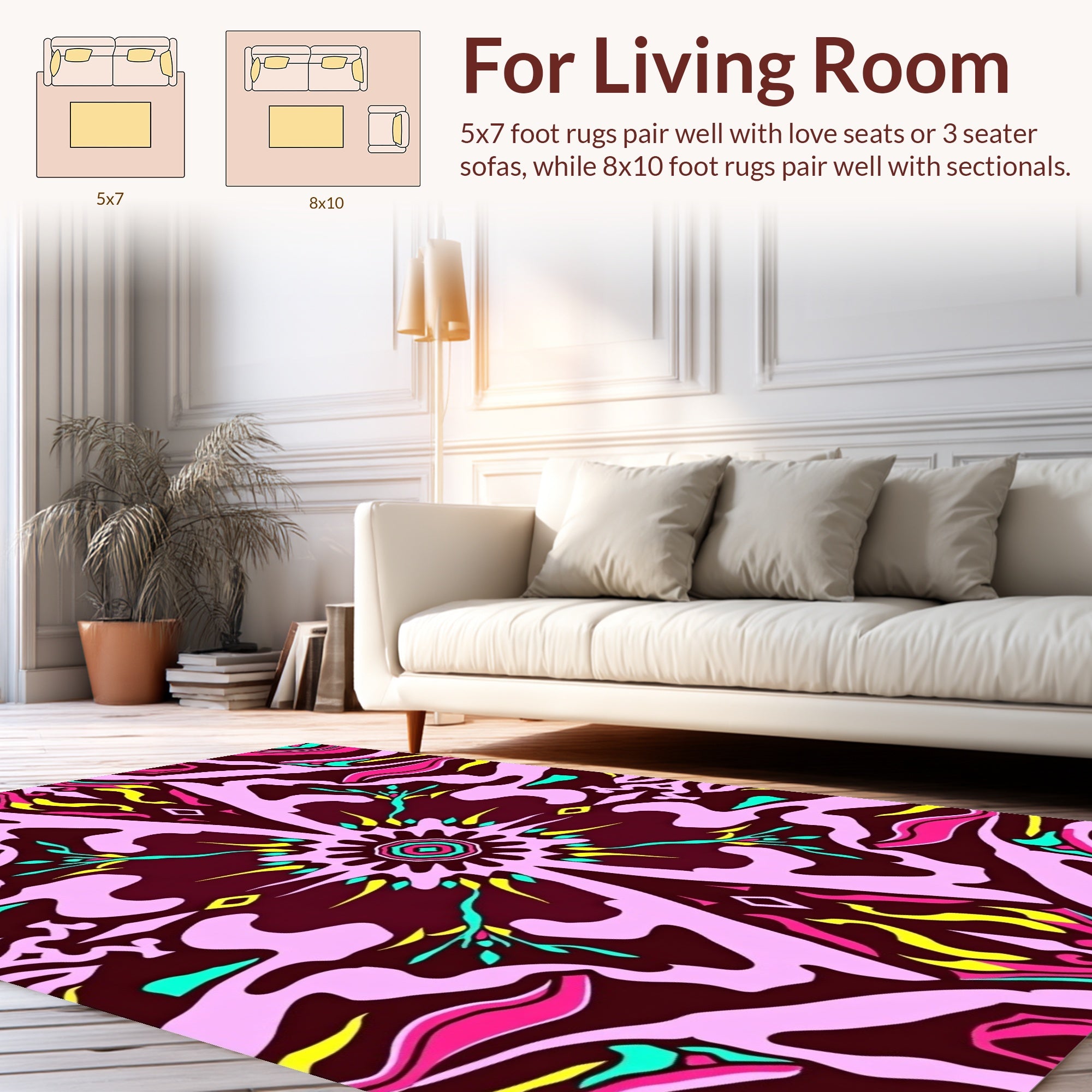 Vibrant Pink Yellow Symmetry Abstract Design Rug