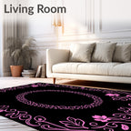 Pink Floral Swirl Oval Frame Design Rug