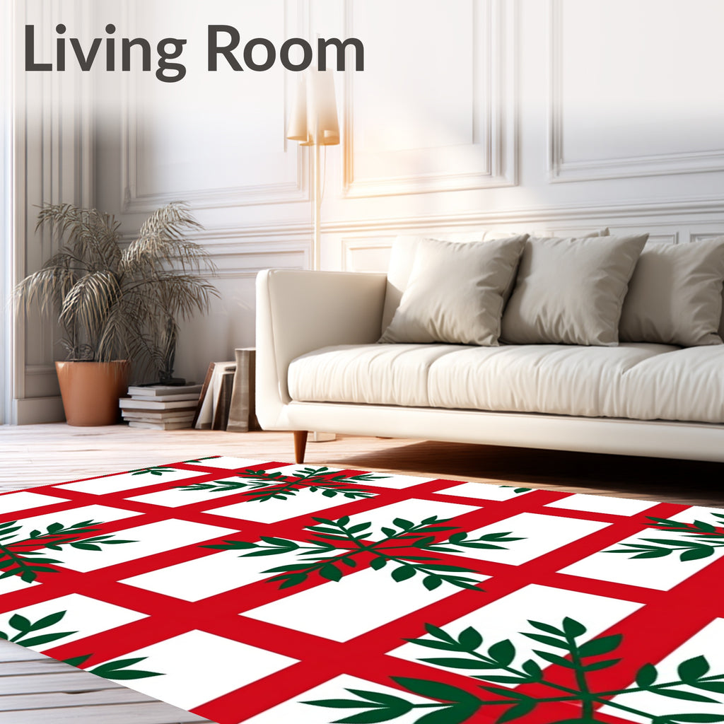 Bold Red Lattice Green Foliage Rug