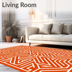 Modern Orange Abstract Maze Design Rug