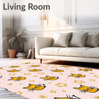 Whimsical Yellow Cat Star Pattern Rug