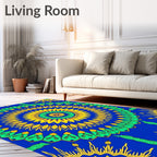 Vibrant Symmetrical Sunburst Mandala Design Rug