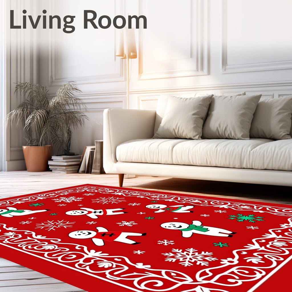 Joyful Snowmen Snowflake Border Design Rug