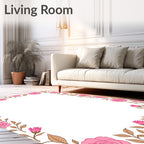 Pink Rose Floral Border Design Rug