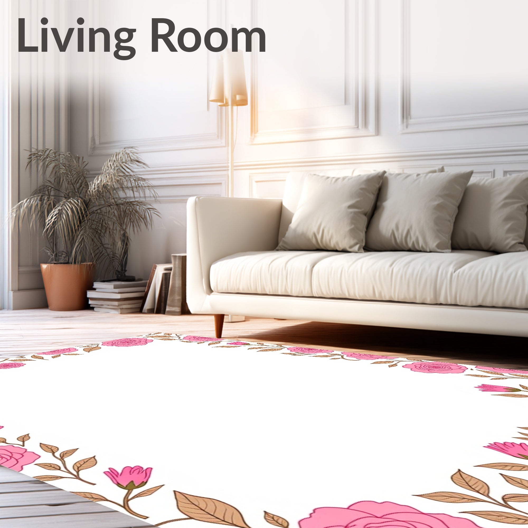 Pink Rose Floral Border Design Rug